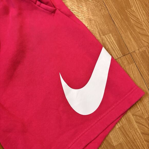 Nike Men’s Fireberry Pink Fleece Shorts with White Swoosh Logo - Picture 2 of 3